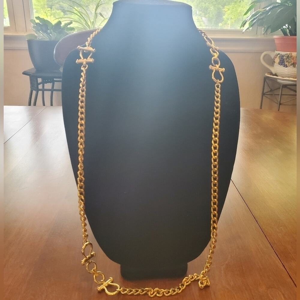 Gold tone anchor nautical convertible toggle clasp long necklace or‎ belt - Picture 3 of 4